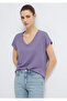 V-Neck Purple Basic Viscose T-Shirt Regular Fit 167714 -70608 - 2