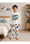 Boys' 100% Cotton White Dinosaurs Patterned Long Sleeve Winter Pajama Set