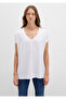 V-Neck White Basic Viscose T-Shirt Regular Fit 166449 -620 - 4