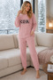 Powder Pink Cool Printed Checkered Waffle Pajama Set - 2