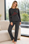 Anthracite Heart Patterned Cashmere Pajama Set - 2