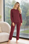 Claret Red Book Patterned Cashmere Pajama Set - 2