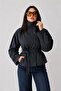 Belted Stand Collar Black Oversize Women's Short Trench Coat