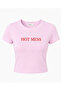 Women's Pink Printed Basic Crew Neck Stretchy Short Sleeve Tshirt