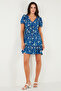 Regular Fit V-Neck Balloon Sleeve Patterned Mini Dress Women's Dress 67810045 - 6