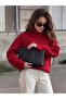 Women's Red Turtleneck Wide Cut Soft Textured Knitwear Sweater Fmoda5010