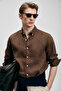 Pitaya Men's Linen Shirt Comfort Fit Dark Brown - 5