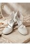 Girls' White Color Mini-Heel Stone-Decorated Velcro Fastened Evening Dress Shoes - 2