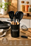 3165 Bamboo Wooden Handle Silicone 11 Piece Serving Set Black