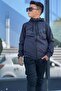 Boy's Hooded Stripe Printed Sweatshirt with Arm Pockets and Diving Fabric Tracksuit Set Esf7032 - 7