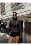 Women's Stand Collar Belted Faux Leather Jacket Double Breasted Buttoned Short Trench Coat - 3