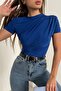 Cross Gathered Short Sleeve Sandy Blouse -Cobalt Blue - 4