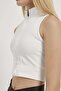 Women's Zippered Sleeveless Basic Tight White Crop Bodysuit - 4