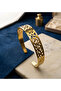 Minimalist Italian Style Laser Engraved Women's Cuff Bracelet with Carved Floral Motif