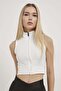 Women's Zippered Sleeveless Basic Tight White Crop Bodysuit