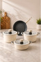 Akad Döküm Granite 7 Piece Cookware Set Cream