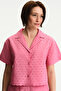 Pink Oriana Openwork Patterned Short Sleeve Shirt - 2