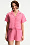 Pink Oriana Openwork Patterned Short Sleeve Shirt - 4