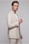 Slim Fit Beige Dobby 100% Linen Double Breasted Fabric Jacket - 2