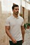 Men's Imported Textured Premium Fabric Basic White Polo Collar T-Shirt - 4