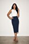 Navy Blue Full-Fit Midi Pencil Skirt - 2