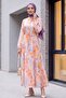 Hakim Collar Half Buttoned Mixed Patterned Polycotton Dress with Elastic Sleeves -Yavruağzı - 5