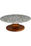 Porcelain Serving Stand, 25.5x25.5x9 cm, Wooden Base, Round - White Beige