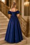 Girl's Taffeta Fabric Navy Blue Color Watermelon Sleeve Detailed Long Evening Dress - 3