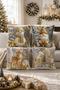 New Year Themed 3D 4-Piece Digital Printed Gift Throw Pillow Cover Set with Deer and Snowman Figures - 2