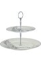 Al Saif Gallery Porcelain Serving Stand, 2 Tiers, Round, Steel Handle - White/Gray