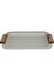 Al Saif Gallery stainless steel serving tray, 41x31x2.5 cm, wooden handle, rectangular - light wood gray