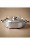 aluminum oven tray, 26 cm, round, with lid, two handles - silver