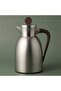 Al Saif Gallery Stainless Steel Yarn Thermos, 1 Liter, Glass Inner Container, Push Button, Wooden Handle - Matte Silver