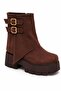 Lucia Brown Suede Women's Casual Belted Double Buckle Comfortable Stylish Wedge Heeled Boots - 3
