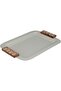 Al Saif Gallery stainless steel serving tray, 41x31x2.5 cm, wooden handle, rectangular - light wood gray - 2