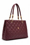 Hand and Shoulder Bag Burgundy Diamond Pattern with Gold Detail and Multiple Compartments