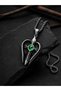 Stainless Steel Green Glass Eye Detailed Angel Wing Necklace - 3