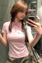Pink Plaid Polo Collar Hello Kitty Y2K Short Sleeve Crop - 3