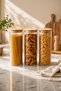 4-3 Bamboo Vacuum Lid Round Borosilicate Glass 3-Piece Jar Set Storage Container 2100ml 10X30Cm - 3