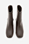 Women's Heeled Boots with Blunt Toe and Back Zipper, Nayis Brown - 5