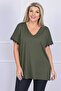 Plus Size V-Neck Cotton Blouse with Lace Detail on Sleeves - 4
