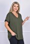 Plus Size V-Neck Cotton Blouse with Lace Detail on Sleeves - 6