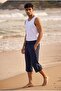 Men's Navy Blue Bermuda Shorts Below Knee Length Pool Sea Capri Elastic Waist Pocketed Drawstring