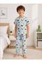 Boys' 100% Cotton Fabric Light Blue Dinosaurs Pattern Short Sleeve Thin Seasonal Pajamas Set