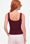 Women's Burgundy Scoop Neck Full Length Double Layer Modal Cotton Strap Basic Bodysuit - 3