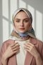 100% Twill Silk Checkered and Crispy Floral Patterned Powder - Baby Blue Colored 90X90 Scarf Design Shape: E - 5