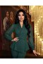 Women's Imported Fabric Pleated Pearl Embroidered Sleeve Button Detailed Lined Special Design Top and Bottom Set - 2