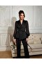 Women's Imported Fabric Pleated Pearl Embroidered Sleeve Button Detailed Lined Special Design Top and Bottom Set