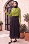 Half Throat Drawstring Sandy Blouse - Oil Green - 5