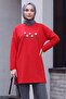 Daisy Embroidered Round Neck Combed Cotton Tunic -Red